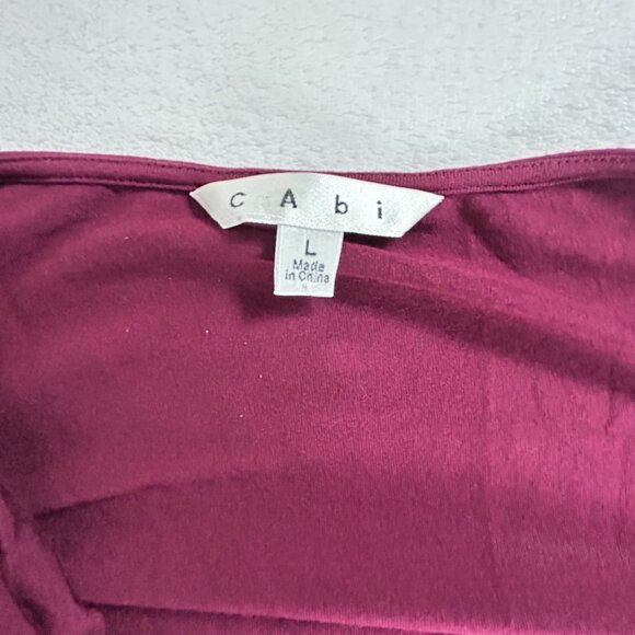 Cabi Womens Long-Sleeve Draped Front Ruched Top Size Large Burgundy Stretch #393 - Picture 3 of 6